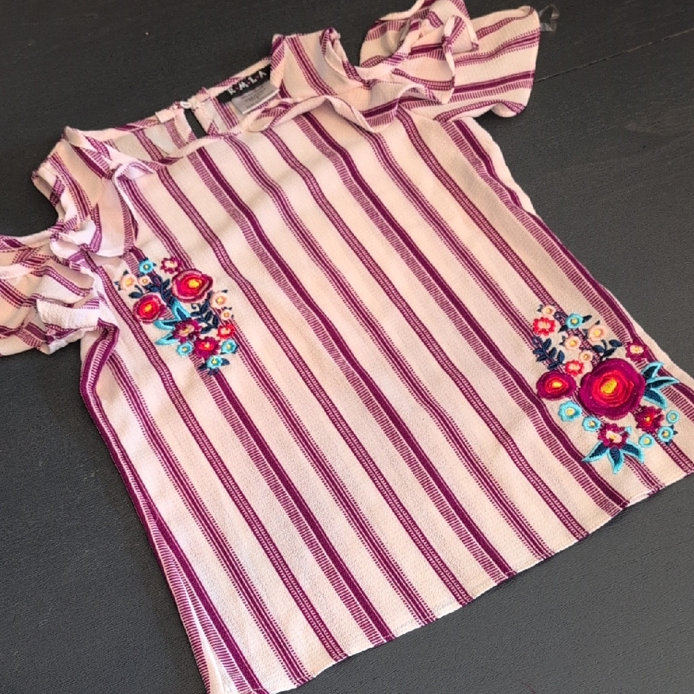 Striped Kids Blouse with Floral Embroidery